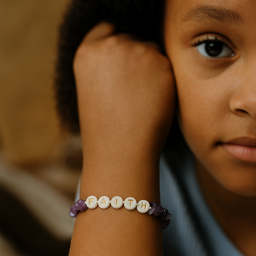 FAITH - Amethyst Chip Bracelet for Kids ages 6 to 12