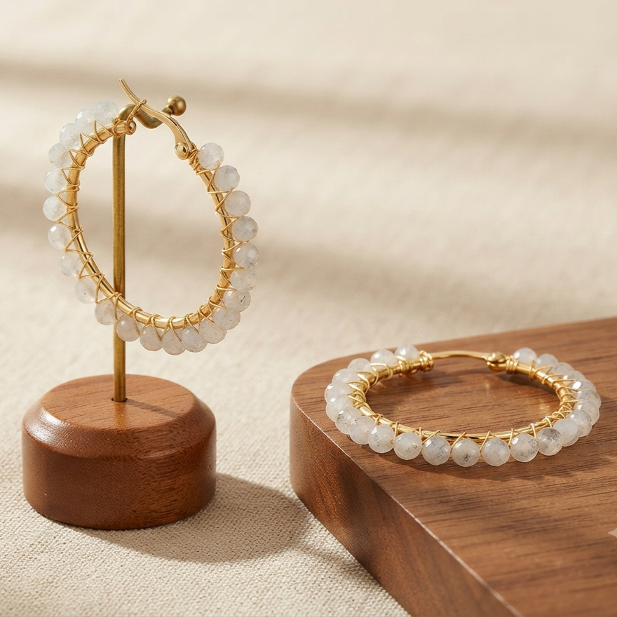 white moonstone hoop earrings