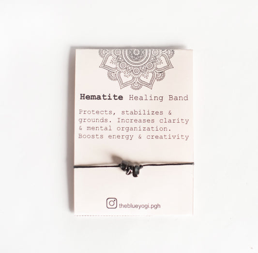 Hematite Gemstone Healing Band, Casual & Boho Bracelet or Anklet, Tie closure - Theblueyogi