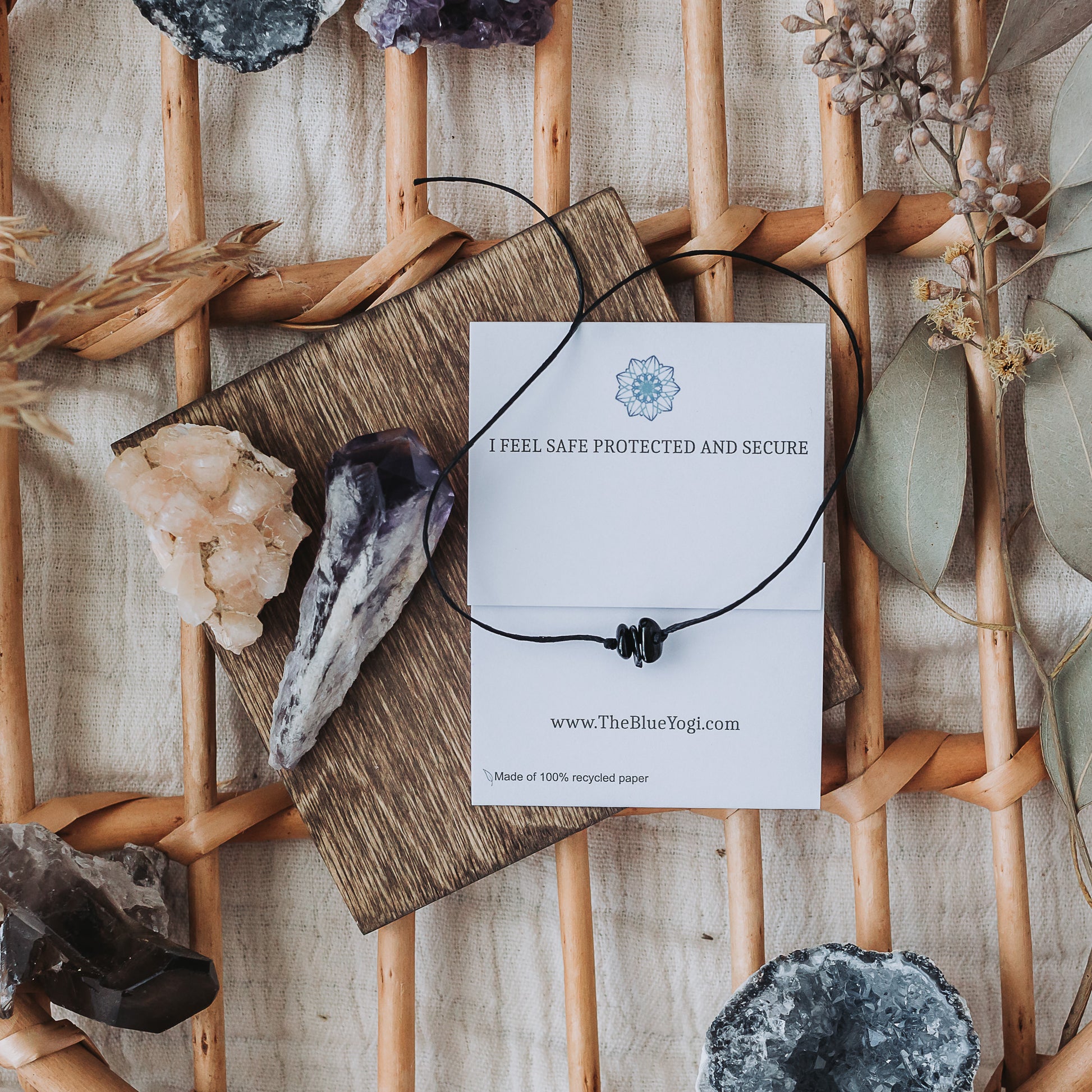 Premium Black Tourmaline Band With Affirmation | The Blue Yogi