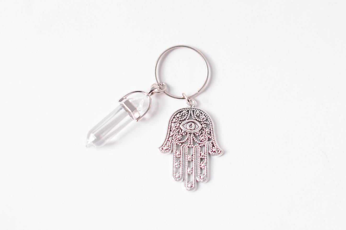 Best Hamsa and Clear Quartz Keychain | The Blue Yogi