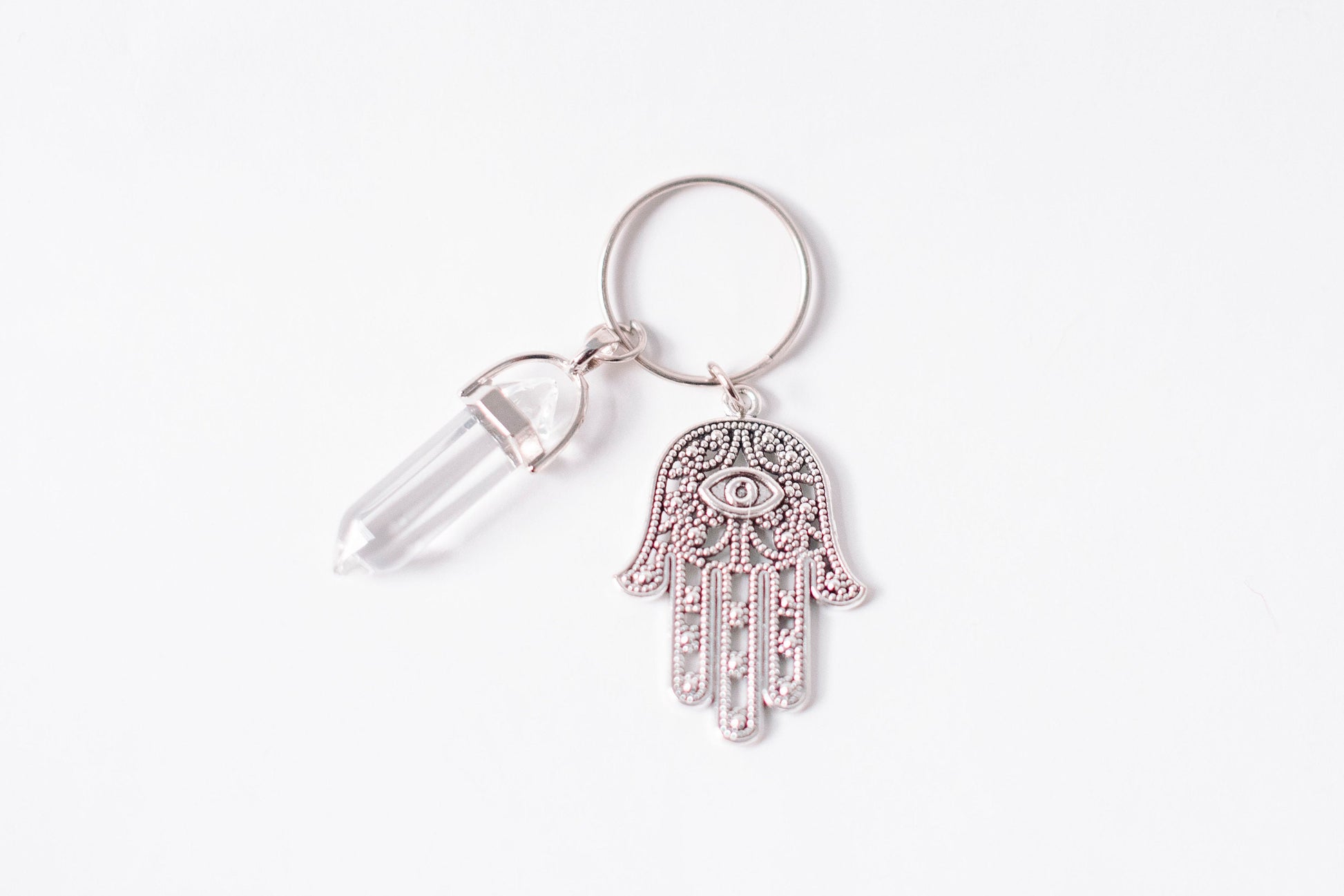 Best Hamsa and Clear Quartz Keychain | The Blue Yogi