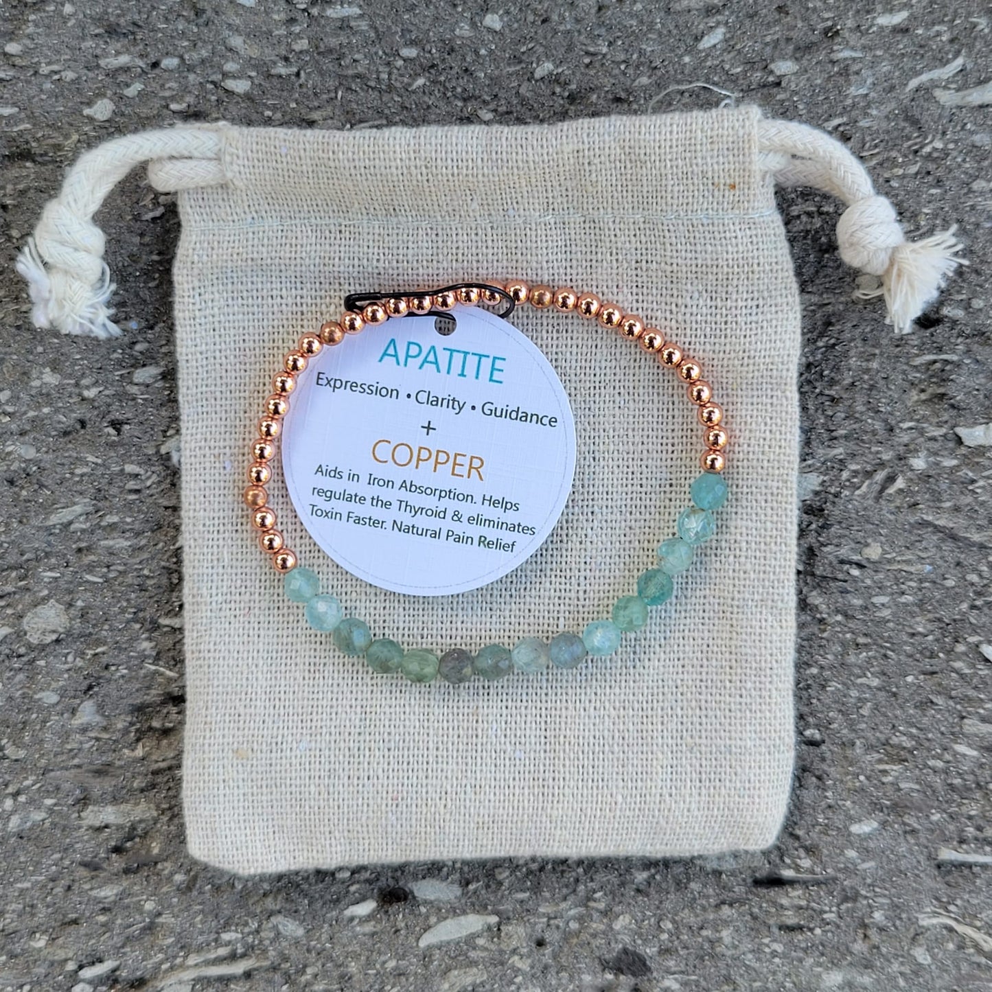 Dainty and Elegant Multi-Faceted Blue Apatite beads + Genuine and solid 3mm Copper Bead Bracelet - Stretchy and Stackable