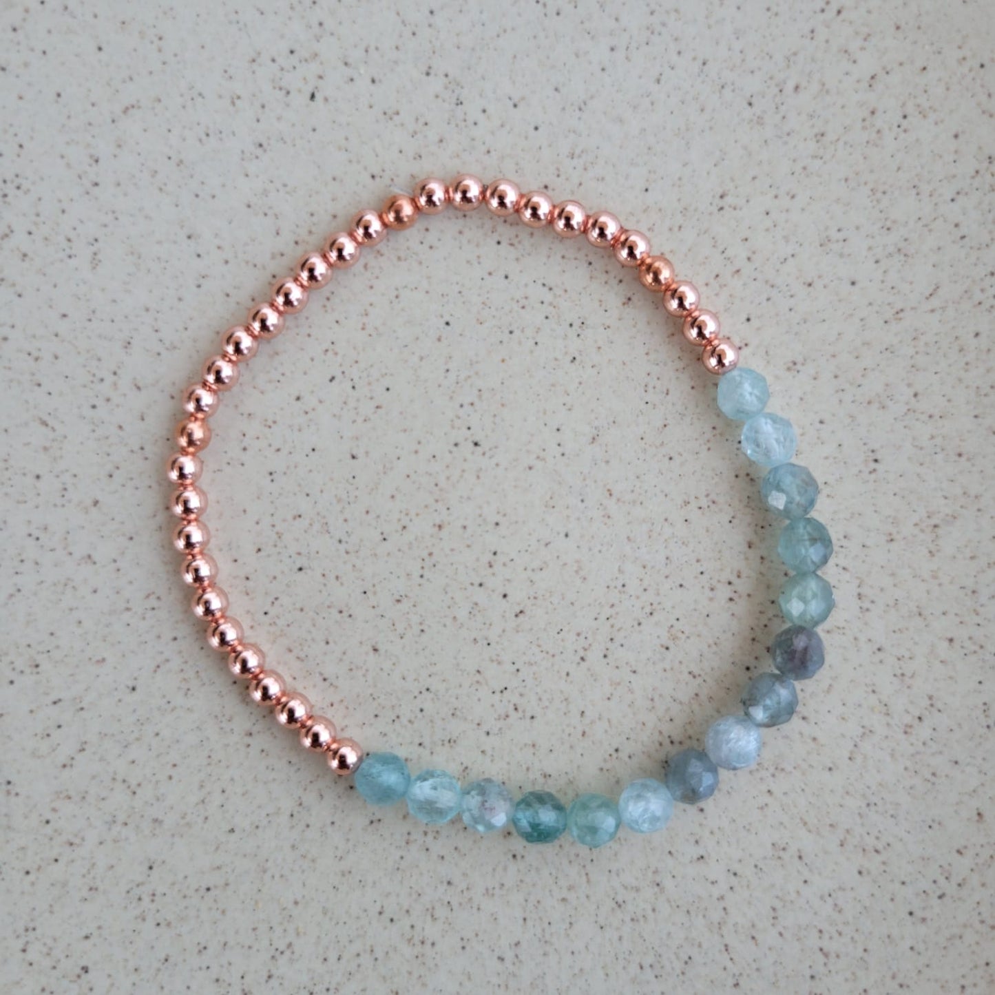 Dainty and Elegant Multi-Faceted Blue Apatite beads + Genuine and solid 3mm Copper Bead Bracelet - Stretchy and Stackable