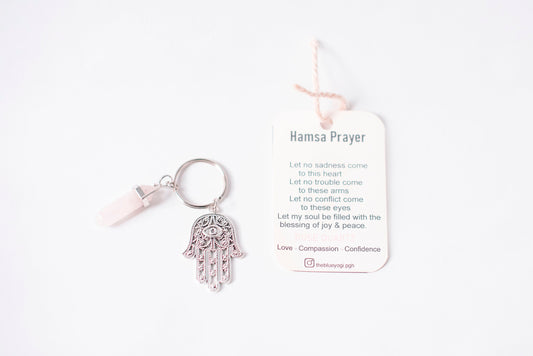 Premium Hamsa and Rose Quartz Key Chain | The Blue Yogi