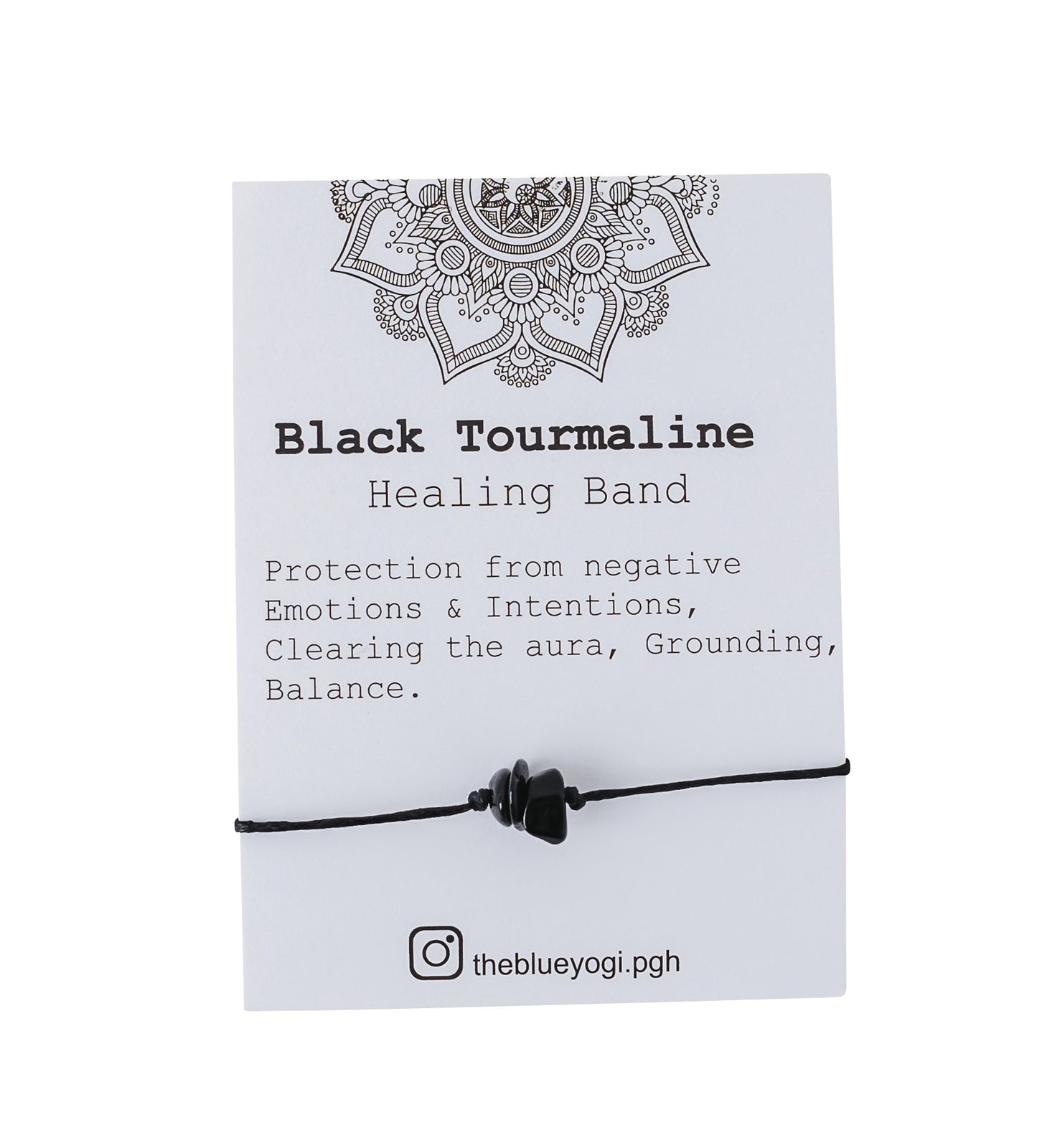 Black Tourmaline Gemstone Healing Band with an Affirmation Casual, Boho, Chic Tie Closure - Theblueyogi