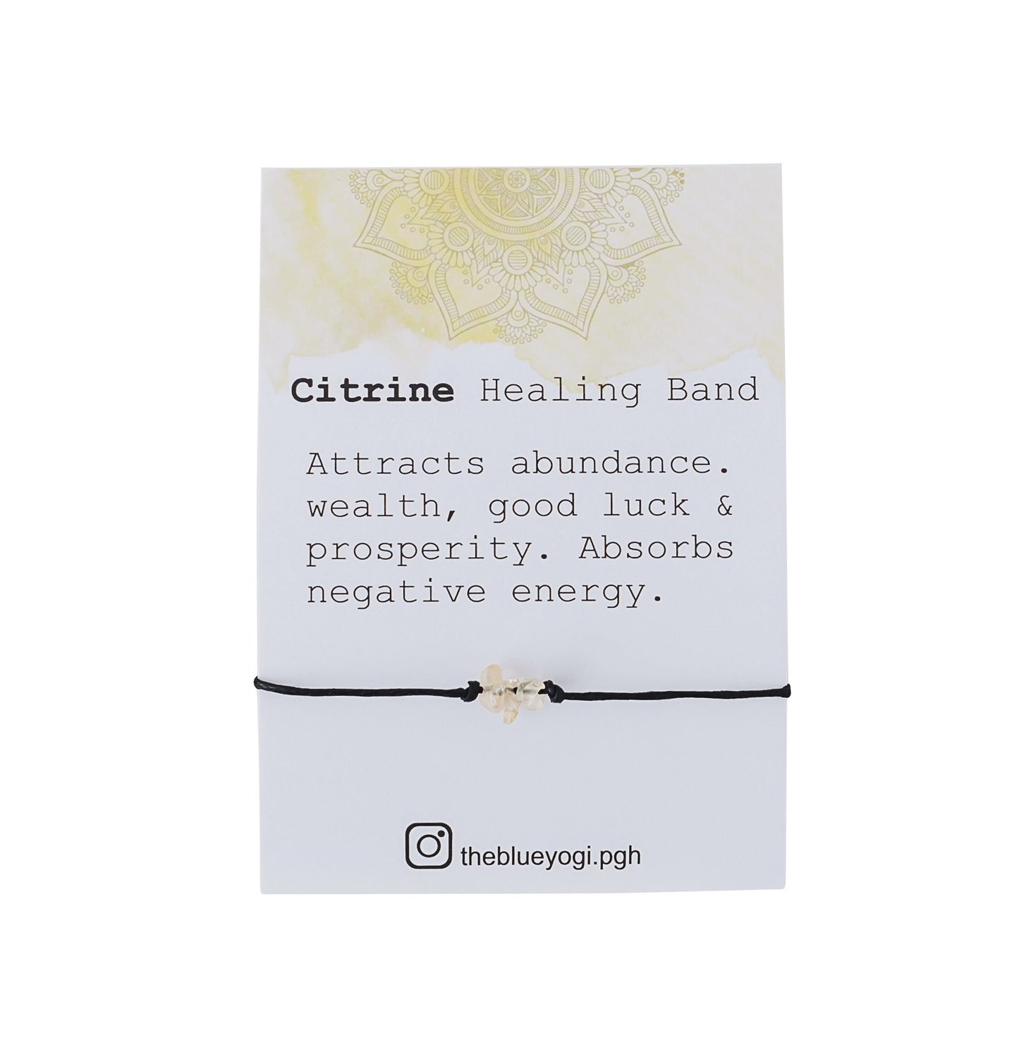 Citrine Gemstone Healing Band with an affirmation - Tie Closure - Theblueyogi