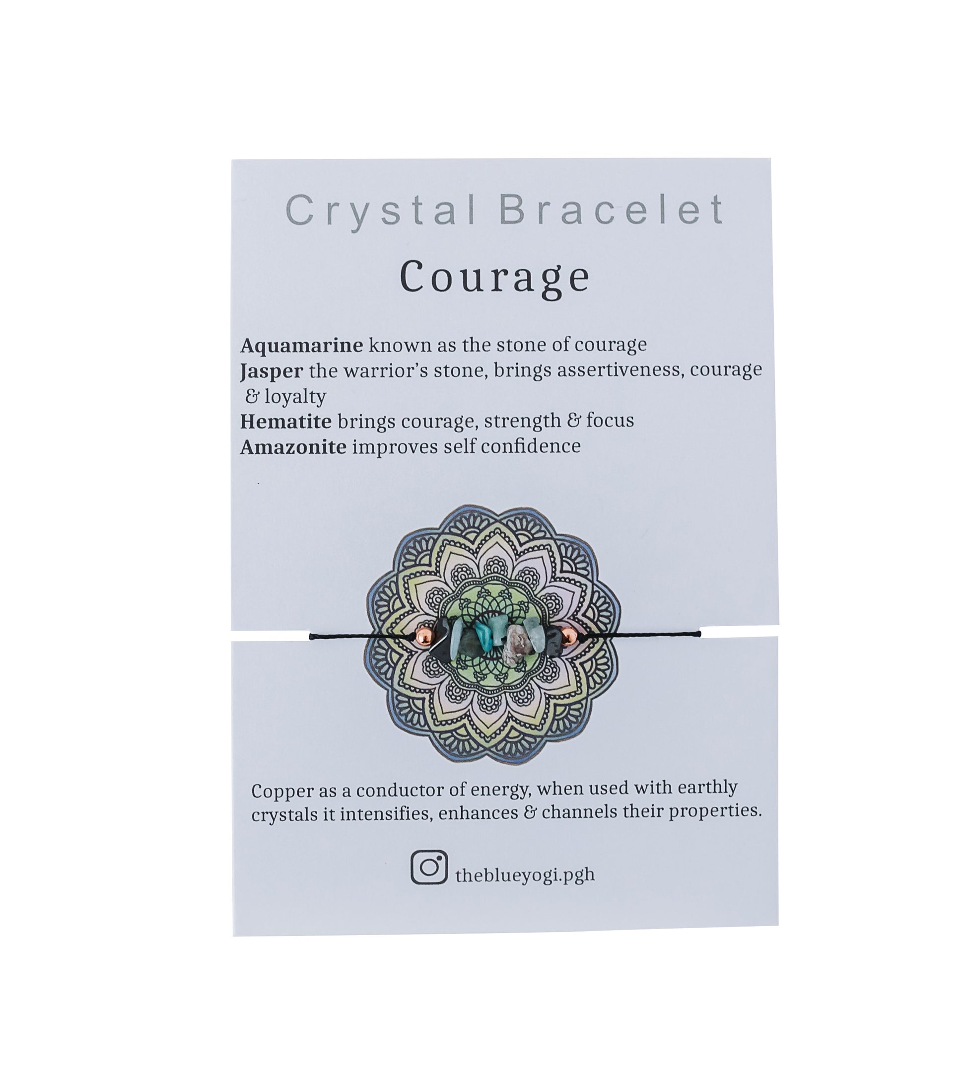 Courage crystal bracelet with an affirmation- boho, casual & minimal Tie closure - Theblueyogi