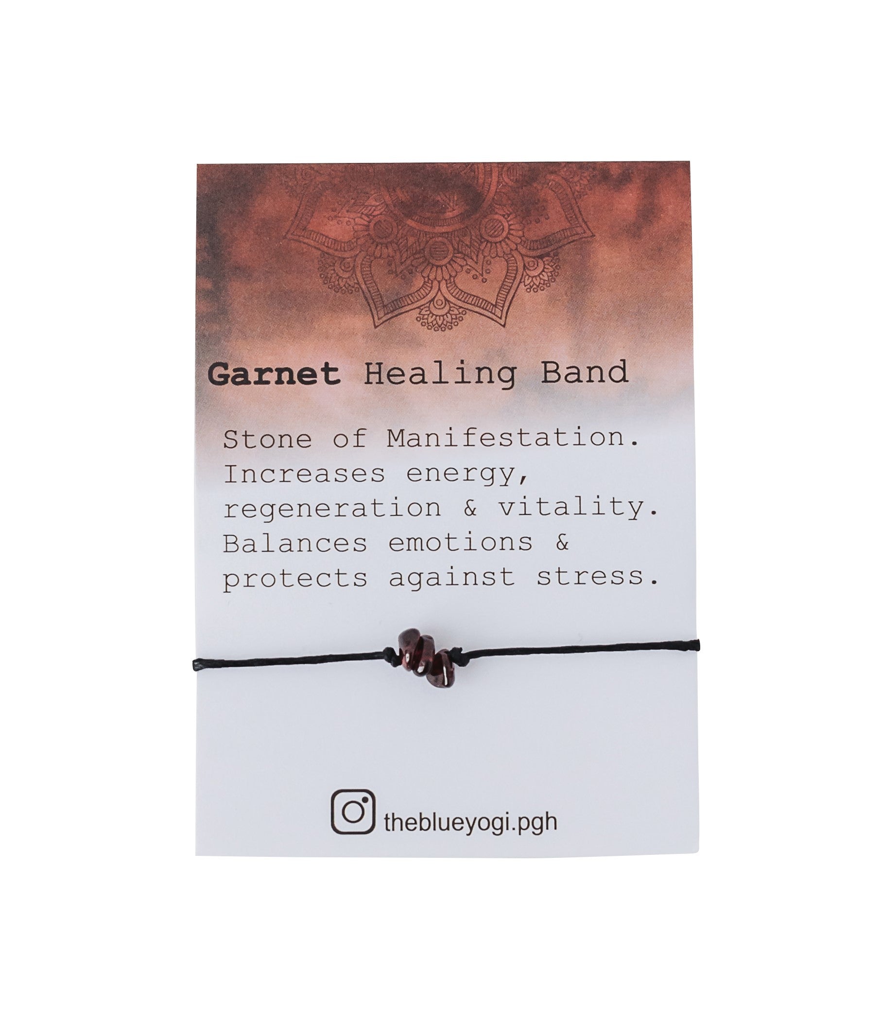 Garnet Gemstone Healing Band with an Affirmation - Tie Closure - Theblueyogi
