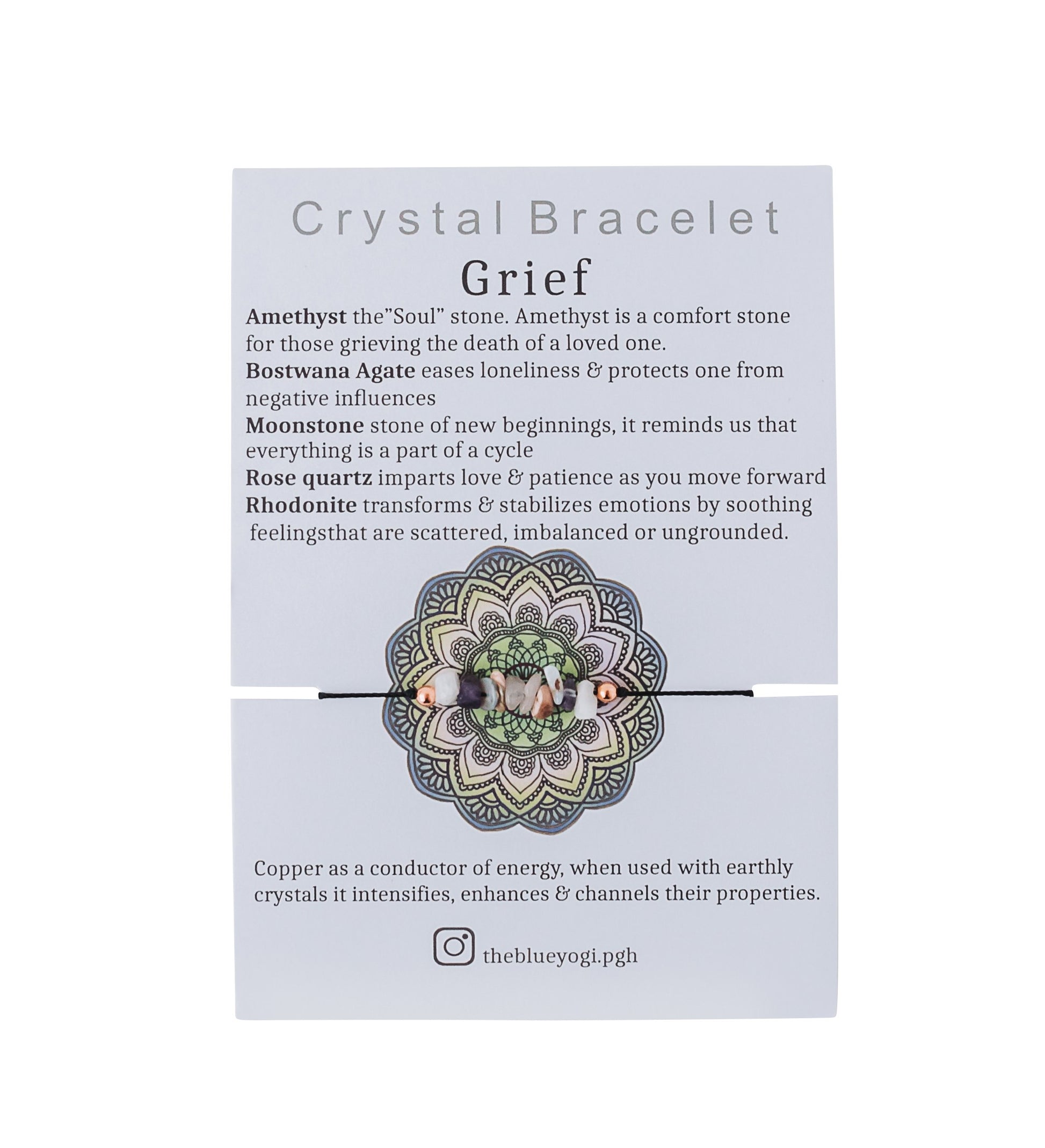 Grief crystal bracelet with an affirmation - casual & minimal Tie closure - Theblueyogi
