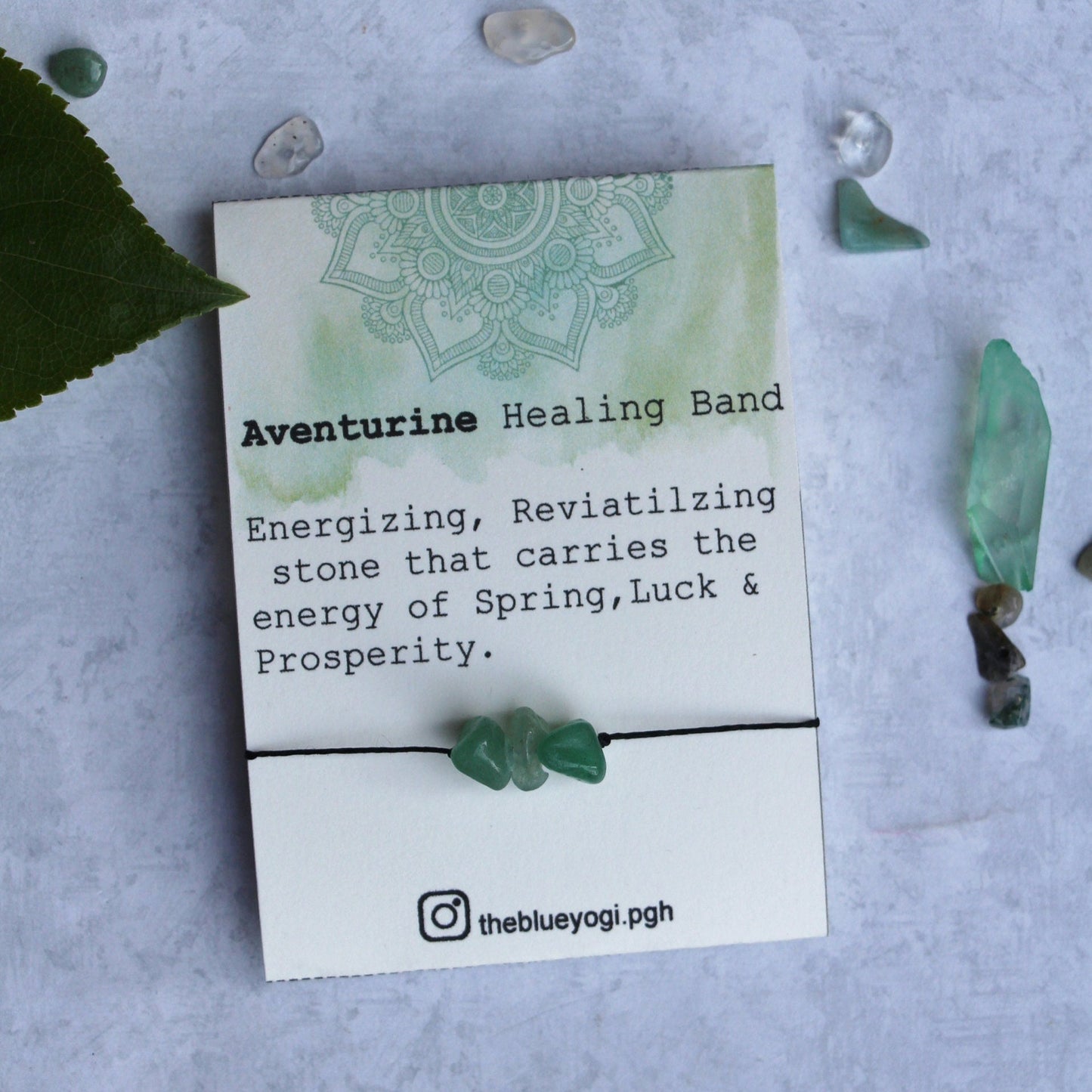 Green Aventurine Gemstone Healing  Band with Tie closure- Eco friendly and Sustainable - Theblueyogi