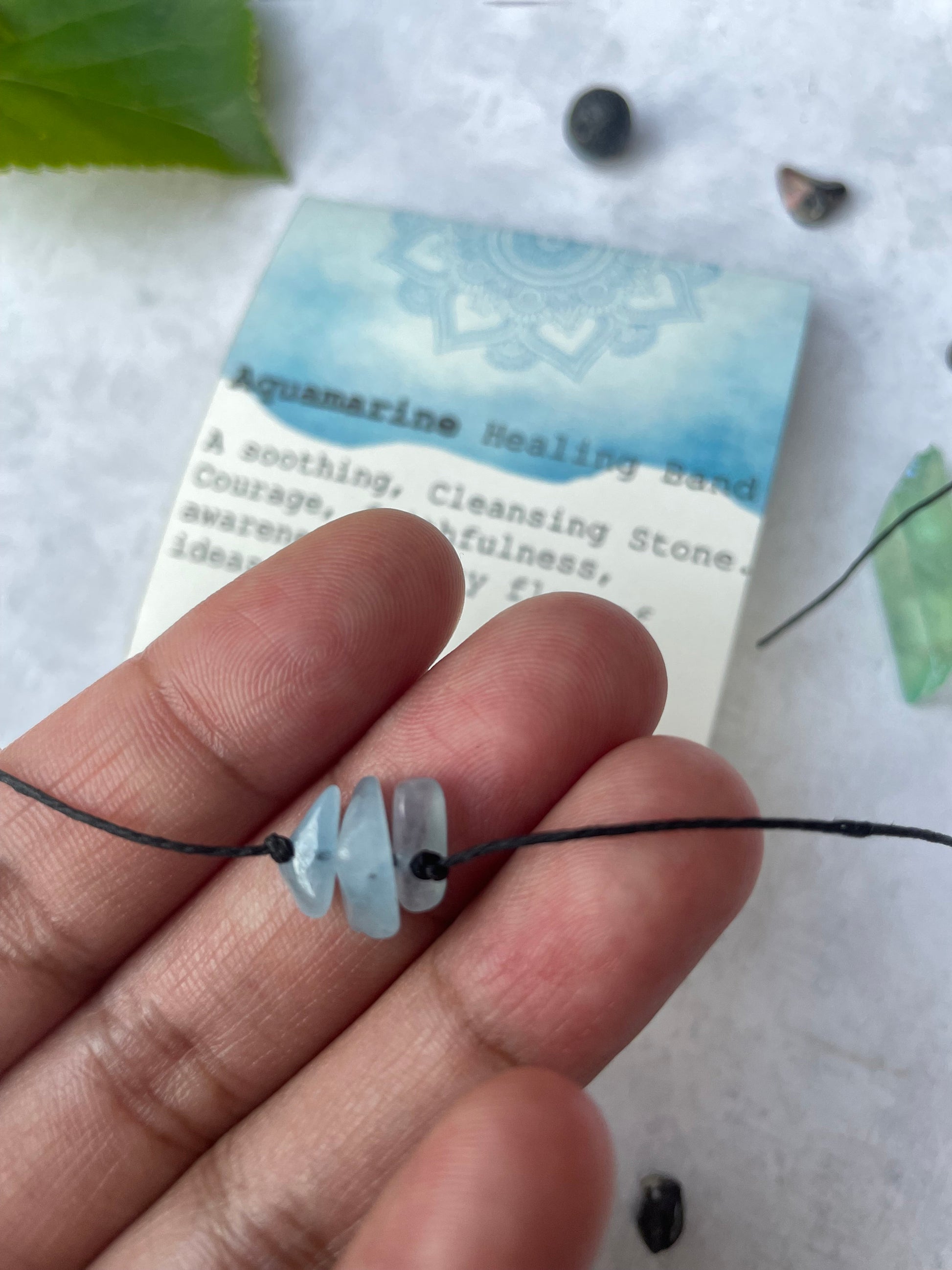 Aquamarine Gemstone Healing Band - Casual, Minimal, Boho - Tie Closure - Theblueyogi