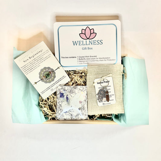 Wellness Gift Box - 4 pc set - Crystal bracelet, keychain and seed paper - Theblueyogi