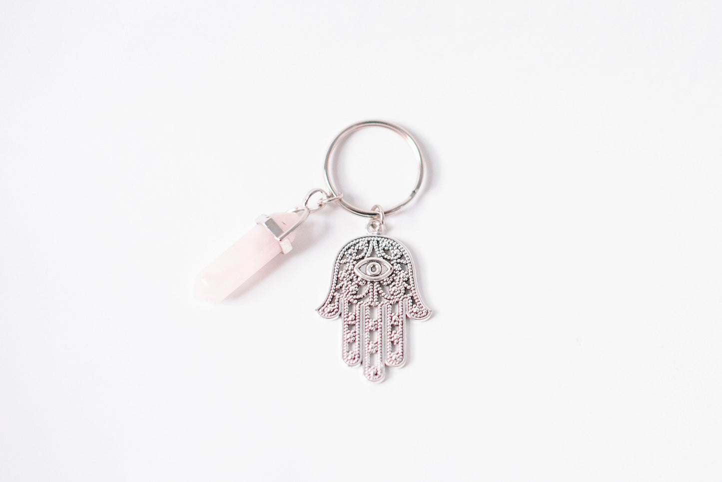 Hamsa & Rose Quartz Key chain/Key-ring- Small gifts - Theblueyogi