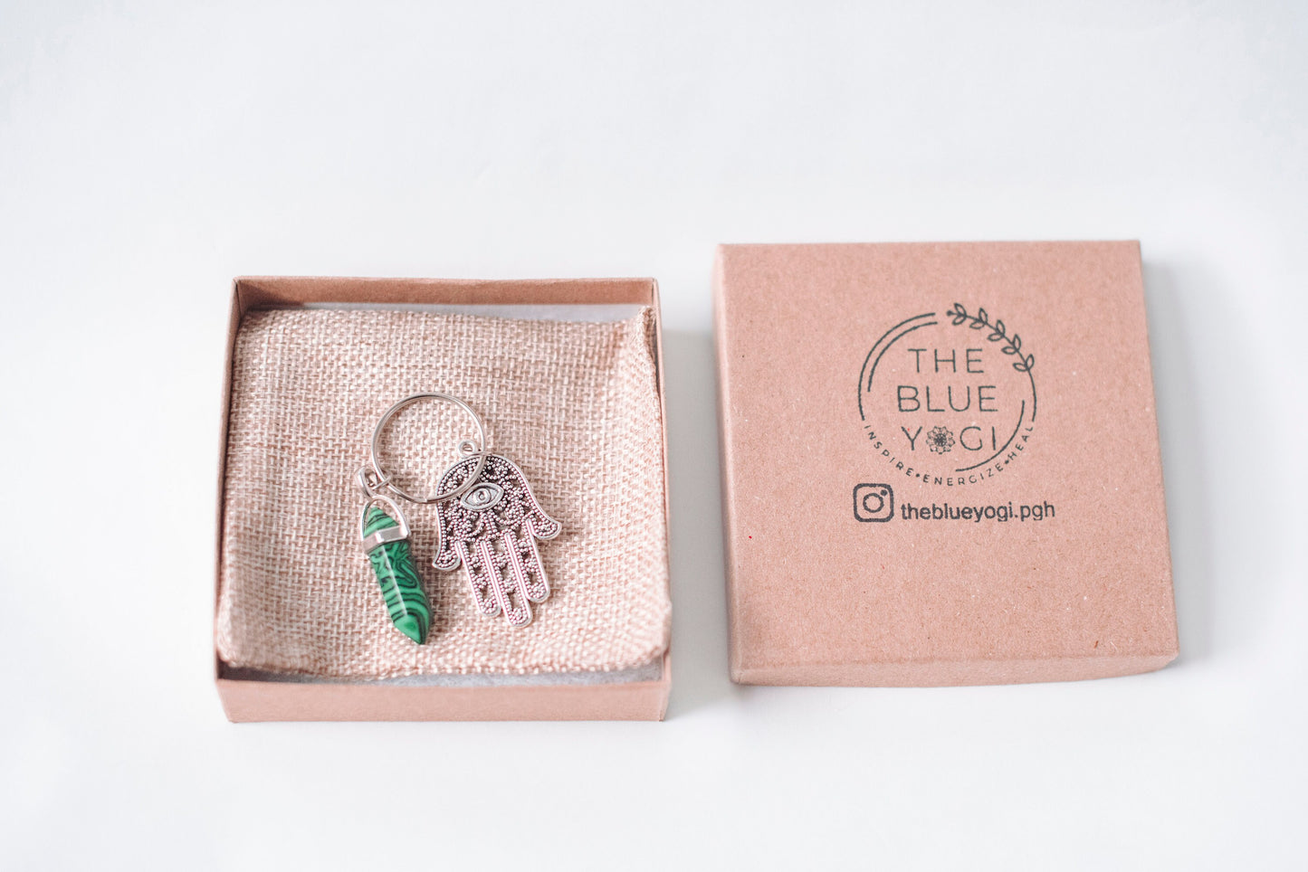 Hamsa & Malachite Key chain/Key-ring - Theblueyogi