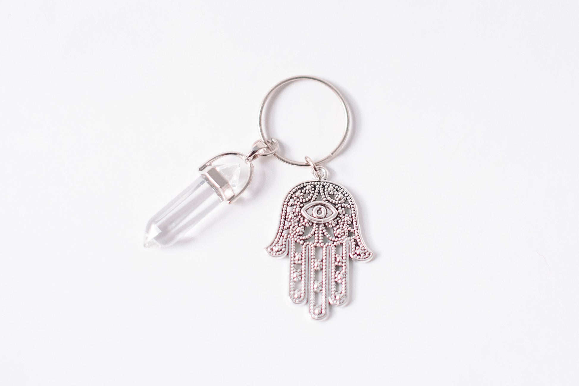 Hamsa & Clear Quartz Key chain/Key-ring - Small gifts - Theblueyogi