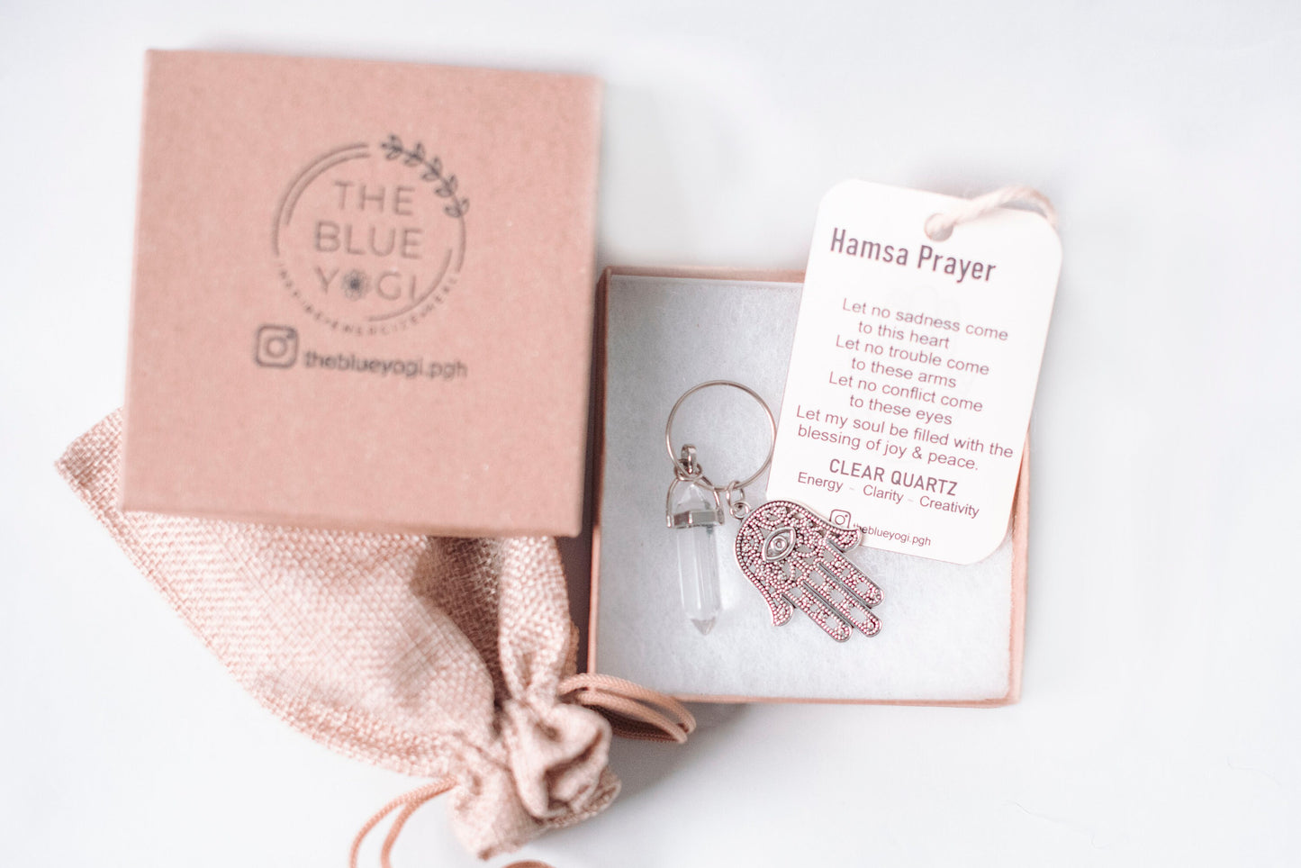 Hamsa & Clear Quartz Key chain/Key-ring - Small gifts - Theblueyogi