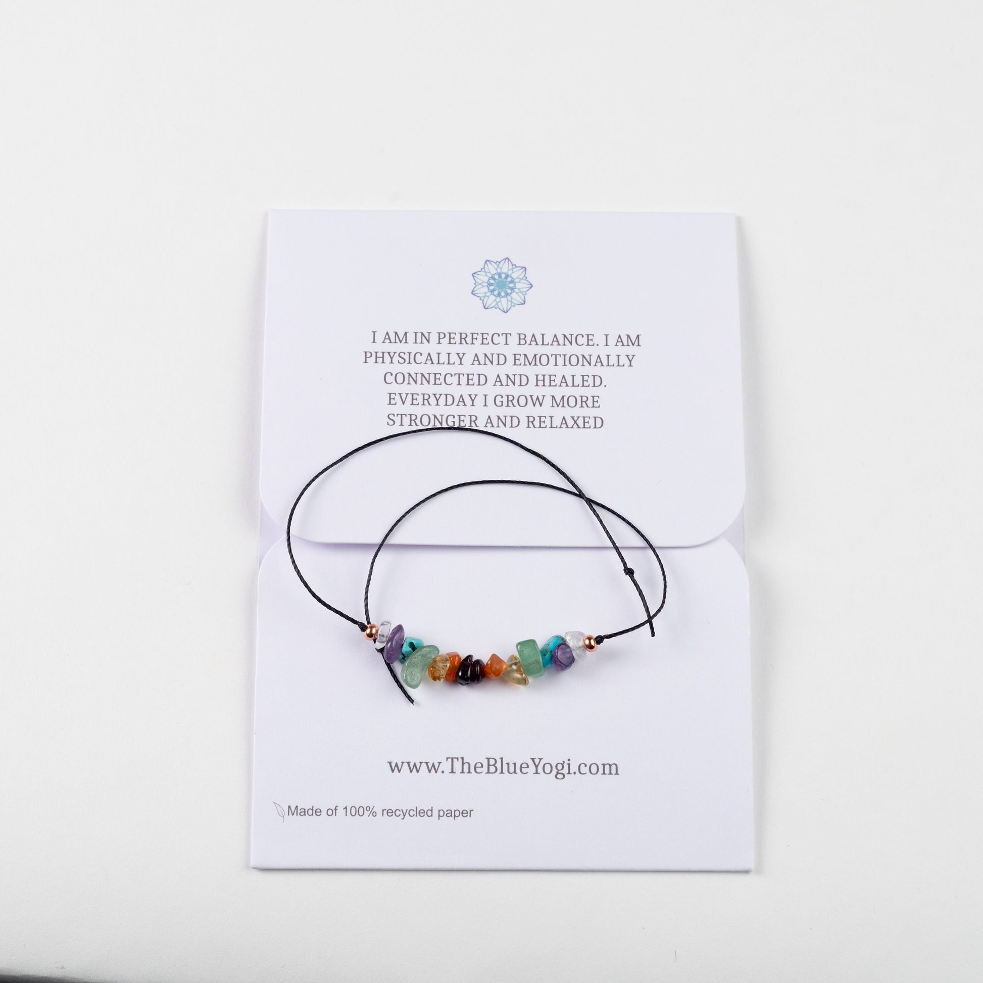Dainty Chakra Balance crystal bracelet/anklet with an affirmation - Eco friendly and Sustainable - Tie closure - Theblueyogi
