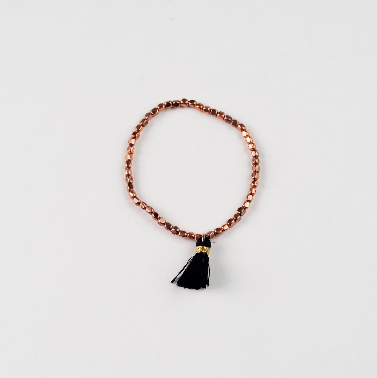 Genuine and solid 3mm Copper Bead Bracelet with Silk Tassel - Stretchy and Stackable - Theblueyogi
