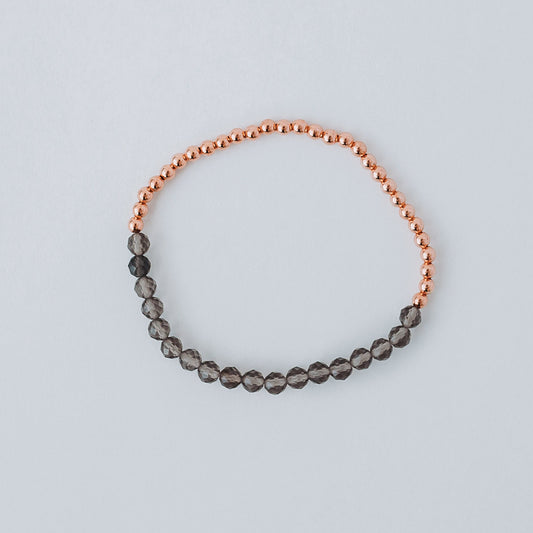 Dainty and Elegant Multi-Faceted Smoky Quartz beads + Genuine and solid 3mm Copper Bead Bracelet - Stretchy and Stackable - Theblueyogi