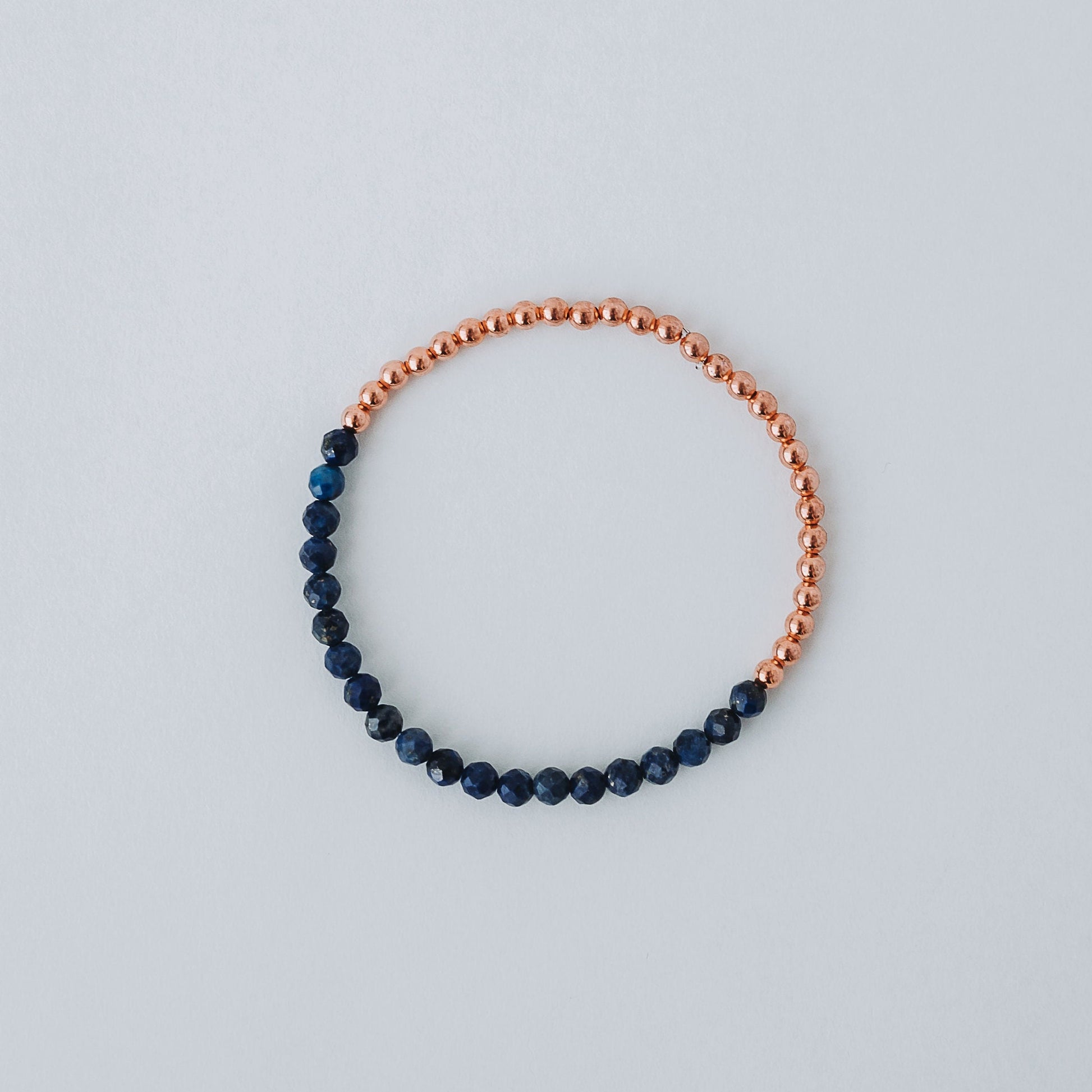 Dainty and Elegant Multi-Faceted Lapis Lazuli beads + Genuine and solid 3mm Copper Bead Bracelet - Stretchy and Stackable - Theblueyogi