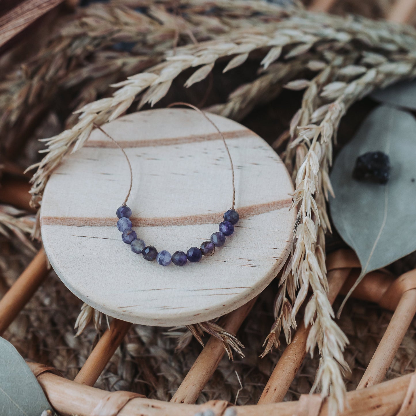 Dainty 4mm Faceted Amethyst Cord Necklace - Minimal, casual and light weight - 16”- 18” - Theblueyogi