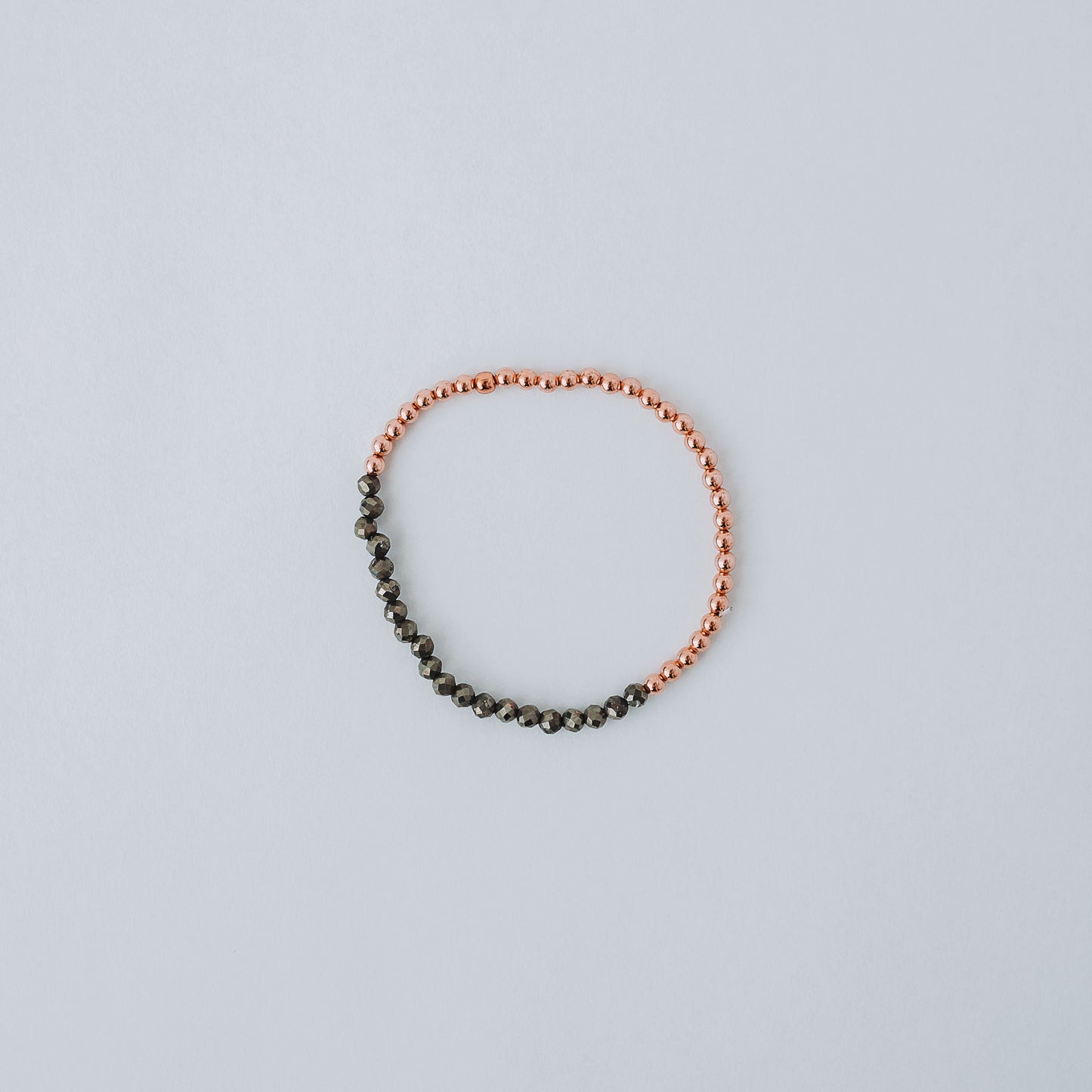 Dainty and Elegant Multi-Faceted Pyrite beads + Genuine and solid 3mm Copper Bead Bracelet - Stretchy and Stackable - Theblueyogi
