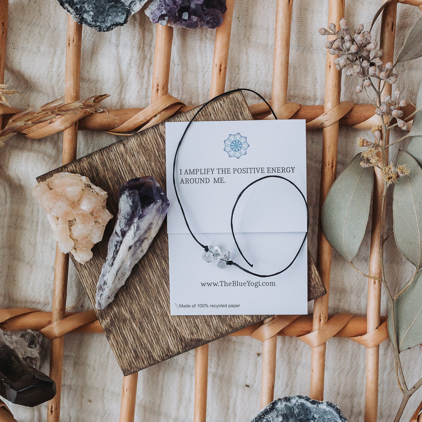 Clear Quartz Gemstone Healing Band with an affirmation - Tie Closure - Theblueyogi